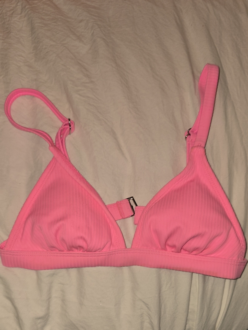 Xhilaration Neon Pink Ribbed Triangle Bikini Top